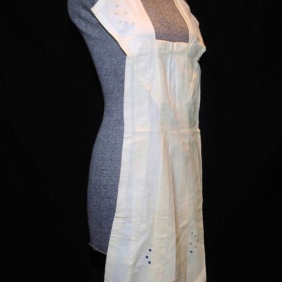 Vintage 50's Ivory Pleated Cotton Full Bib Apron Circle Embroidery Pin-On Waist - Picture 8 of 11